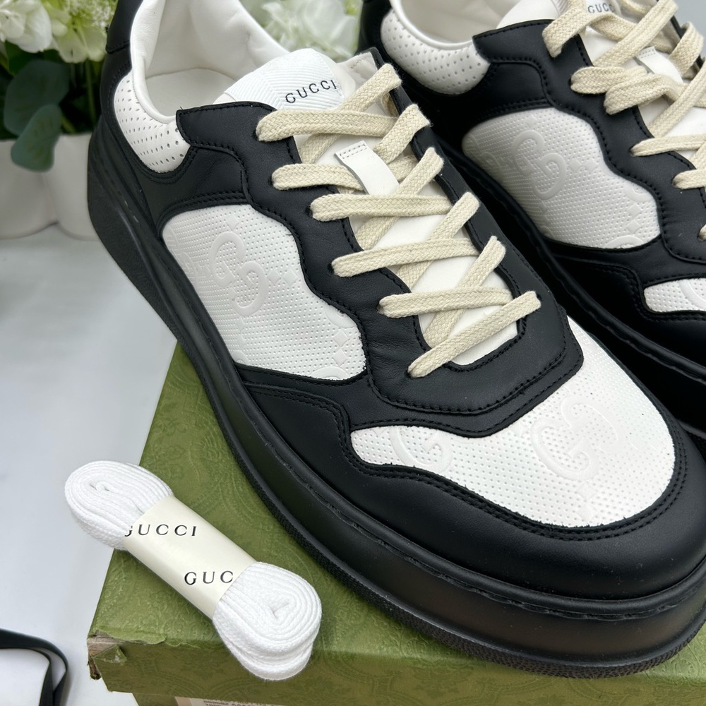 Men's Gucci GG embossed Leather black/white sneakers size 12.5 made in Italy - Picture 3 of 10
